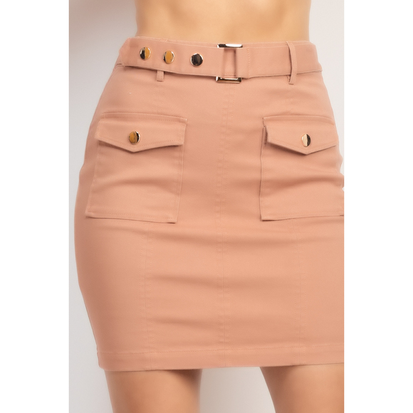 Belted Pocket Solid Mini Skirt - Picture 4 of 8